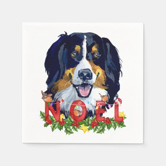 Serviette En Papier Aquarelle Bernese Mountain Dog Noël (Devant)