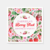 Serviette En Papier Aquarelle Berry fraise 1er anniversaire filles (Devant)