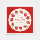 Serviette En Papier Aquarelle Berry fraise Premier 1er anniversaire (Devant)