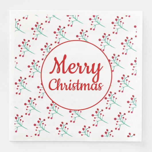 Serviette En Papier Aquarelle Berry Naples de Noël (Devant)