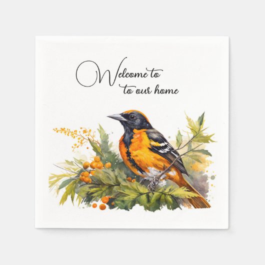 Serviette En Papier Aquarelle Bienvenue Baltimore Oriole (Devant)
