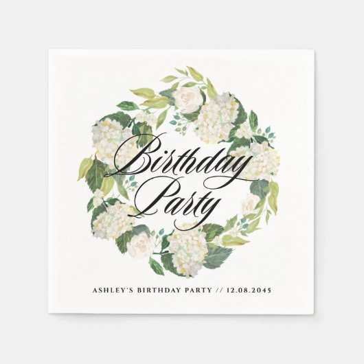 Serviette En Papier Aquarelle Blanc Hydrangea Wreath fête d'anniversai (Devant)