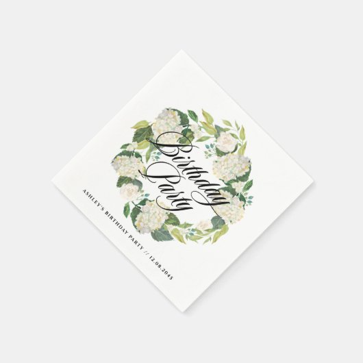 Serviette En Papier Aquarelle Blanc Hydrangea Wreath fête d'anniversai (Coin)