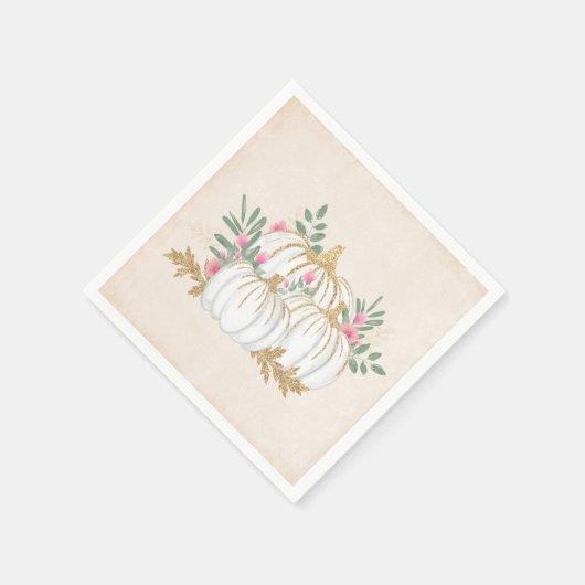 Serviette En Papier Aquarelle blanche et Citrouille or (Coin)