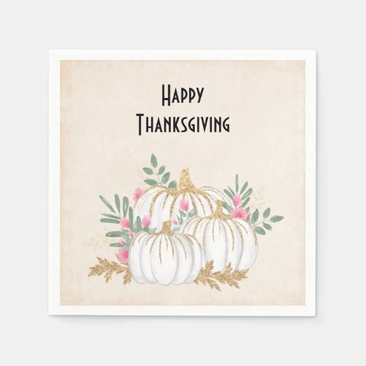 Serviette En Papier Aquarelle blanche et or Citrouille Thankesgiving (Devant)