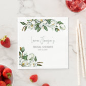 Serviette En Papier Aquarelle blanche Magnolia Fête des mariées verte (En situation)