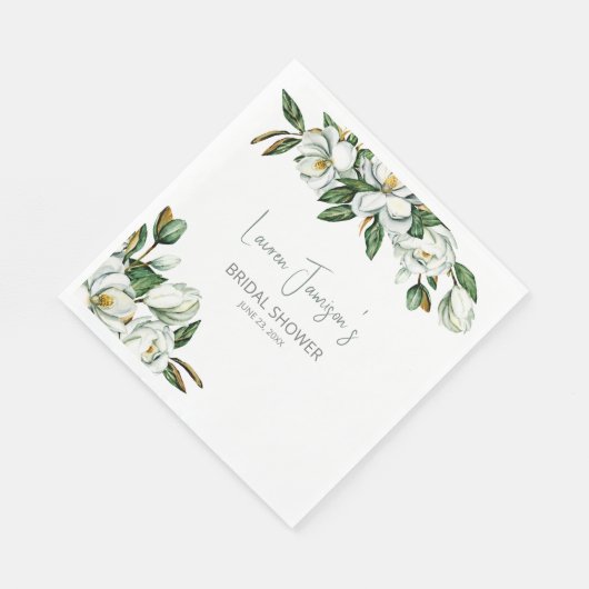 Serviette En Papier Aquarelle blanche Magnolia Fête des mariées verte (Coin)