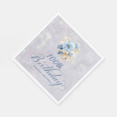 Serviette En Papier Aquarelle Bleu Blanc Floral 100e anniversaire (Coin)