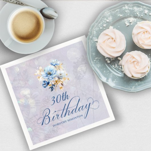 Serviette En Papier Aquarelle Bleu Blanc Floral 30e anniversaire