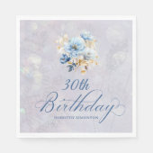 Serviette En Papier Aquarelle Bleu Blanc Floral 30e anniversaire (Devant)