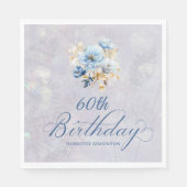 Serviette En Papier Aquarelle bleu blanc Floral 60e anniversaire (Devant)