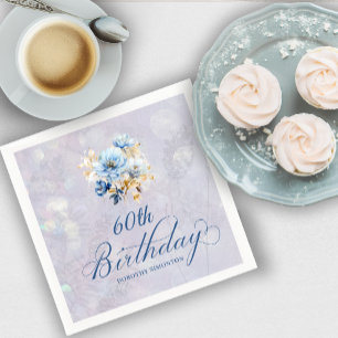 Serviette En Papier Aquarelle bleu blanc Floral 60e anniversaire