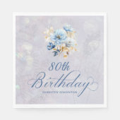 Serviette En Papier Aquarelle Bleu Blanc Floral 80e anniversaire (Devant)