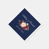 Serviette En Papier Aquarelle bleu Bourgogne Mariage Floral (Coin)