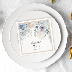 Serviette En Papier Aquarelle bleu Dusty Floral Mariage