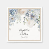 Serviette En Papier Aquarelle bleu Dusty Floral Mariage (Devant)