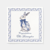 Serviette En Papier Aquarelle Bleu et blanc Chinoiserie Lapin Rabbit (Devant)