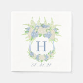 Serviette En Papier Aquarelle Bleu et Blanc Hydrangea Crest (Devant)