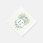 Serviette En Papier Aquarelle Bleu et Blanc Hydrangea Crest (Coin)