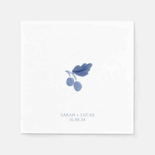 Serviette En Papier Aquarelle bleu et blanc Mariage botanique serviett (Devant)