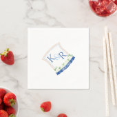 Serviette En Papier Aquarelle Bleu Et Blanc Mariage Côtier (En situation)
