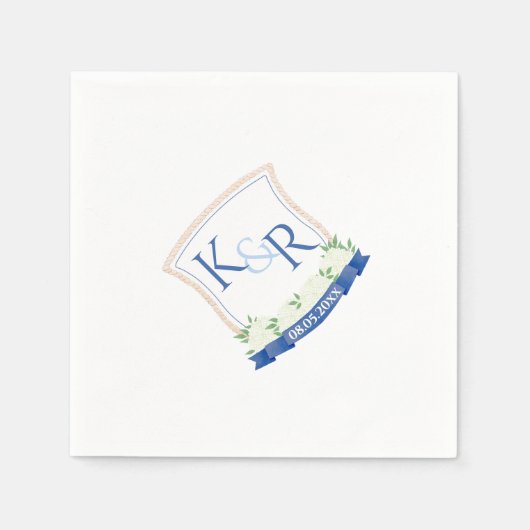 Serviette En Papier Aquarelle Bleu Et Blanc Mariage Côtier (Devant)