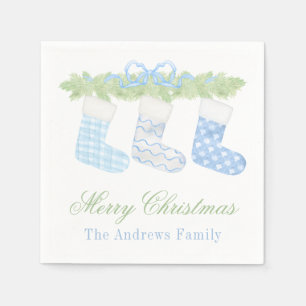 Serviette En Papier Aquarelle Bleu et Blanc Noëls de Noël