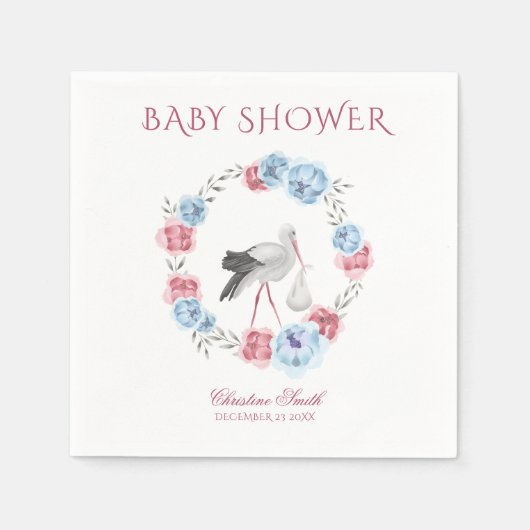 Serviette En Papier Aquarelle Bleu et rose pâle Floral Wreath d'hiver (Devant)