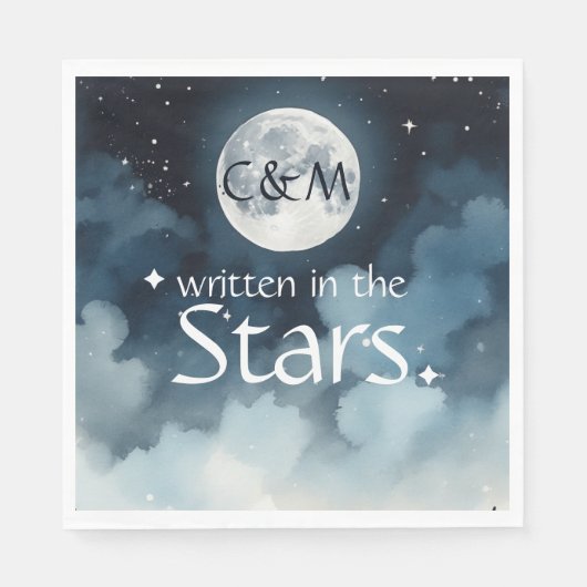 Serviette En Papier Aquarelle Bleu étoile Ciel Mariage céleste (Devant)