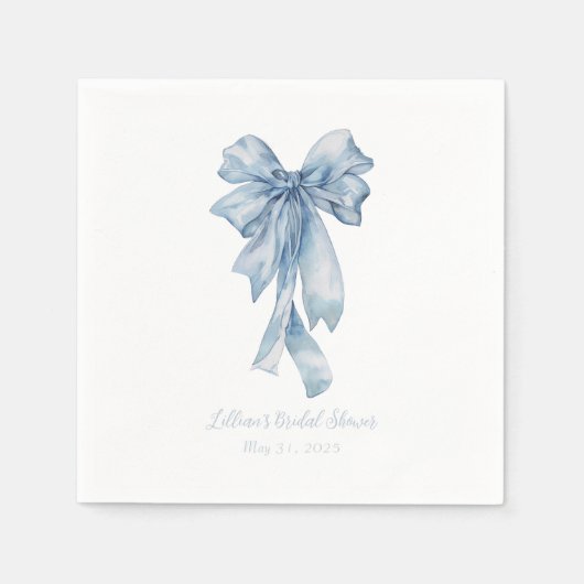 Serviette En Papier Aquarelle Bleu Fête des mariées Bow (Devant)