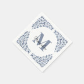 Serviette En Papier Aquarelle Bleu Feuille bundle Lettre M Monogramme (Coin)