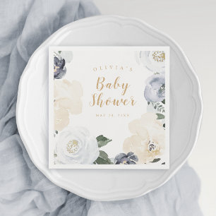 Serviette En Papier aquarelle bleu foncé baby shower floral