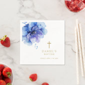 Serviette En Papier Aquarelle bleu foncé moderne Baptême floral (En situation)