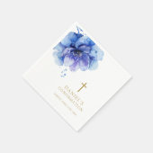 Serviette En Papier Aquarelle bleu foncé moderne Confirmation florale (Coin)