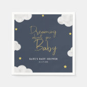 Serviette En Papier Aquarelle bleu foncé Nuages Baby shower garçon (Devant)