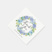 Serviette En Papier Aquarelle bleu Hydrangea Wreath Merci Mariage (Coin)