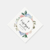 Serviette En Papier Aquarelle Bleu Hydrangée et Baptême Rose (Coin)