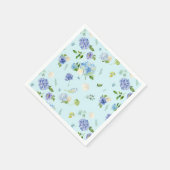 Serviette En Papier Aquarelle Bleu Hydrangée et Rose motif floral (Coin)