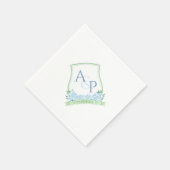 Serviette En Papier Aquarelle Bleu Hydrangée Vert Mariage Monogramme (Coin)