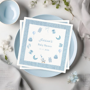 Serviette En Papier Aquarelle Bleu Jean Bébé Baby shower Denim