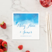 Serviette En Papier Aquarelle bleu mariage été (En situation)