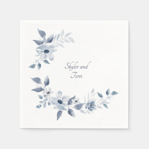 Serviette En Papier Aquarelle bleu mariage Floral Napkin