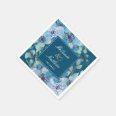 Serviette En Papier Aquarelle bleu marine et bleu clair Floral Élégant (Coin)