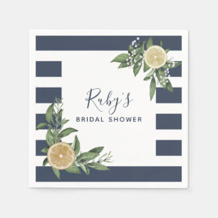 Serviette En Papier Aquarelle bleu marine Fête des mariées citron