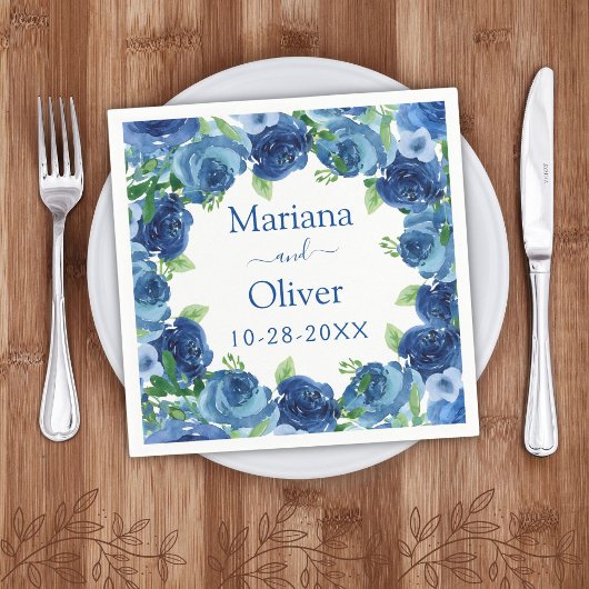 Serviette En Papier Aquarelle bleu marine Floral Mariage Papier