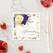 Serviette En Papier Aquarelle bleu marine jaune Mariage (En situation)