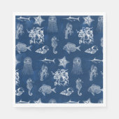 Serviette En Papier Aquarelle bleu marine Océan Animaux marins (Devant)
