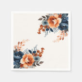 Serviette En Papier Aquarelle bleu marine orange florale (Devant)