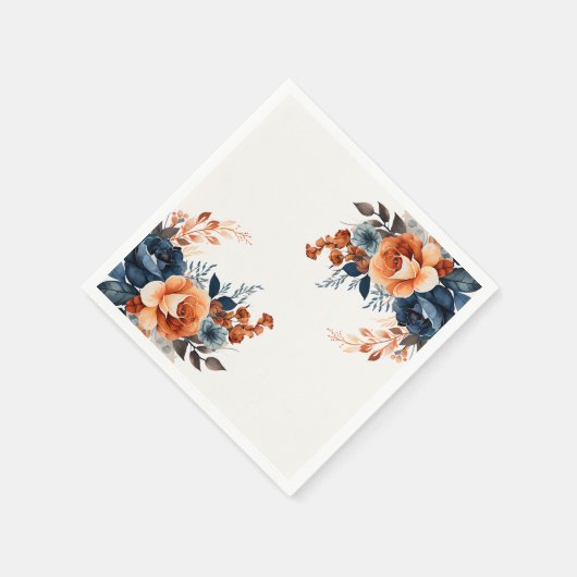 Serviette En Papier Aquarelle bleu marine orange florale (Coin)