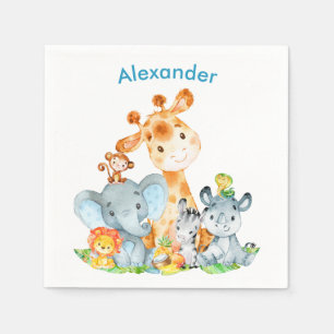 Serviette En Papier Aquarelle bleu mignonne Safari Jungle Animaux